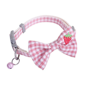 Cozy Paws Adjustable Pet Collar Bow Tie With Bell -Small Pink