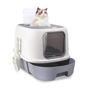 Cozy Paws Flip Top Jumbo Cat Litter Box With Scoop Grey