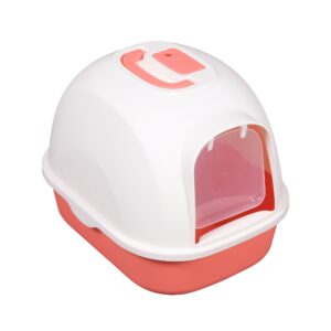 Cozy Paws Hooded Cat Litter Box with Swing Door & Handle Coral Pink