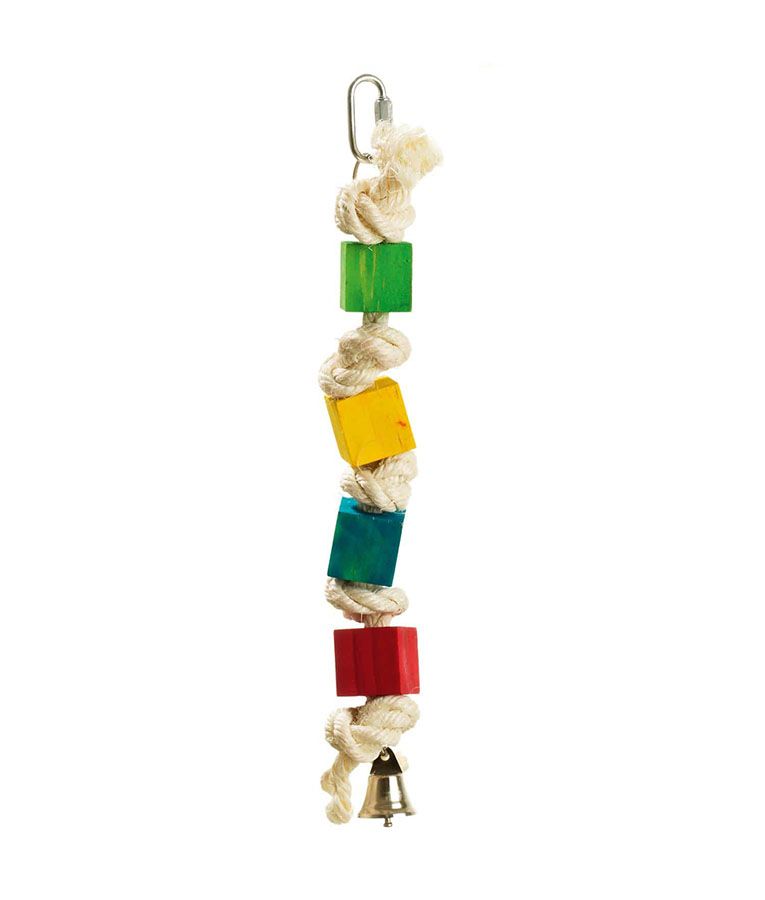 Flamingo Playing Rope Wood Coloured Bird Toy