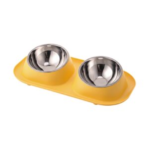 Cozy Paws Elevated Dual Pet Bowl with Stainless Steel Bowl (Yellow)