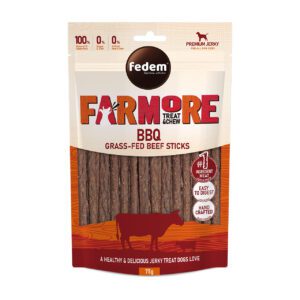 Fedem Farmore Jerky for Dogs – BBQ Grass-Fed Beef Strips 75g