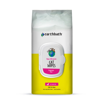 earthbath® Hypo-Allergenic Cat Grooming Wipes, Fragrance Free, Cleans & Conditions, 100 ct plant-based wipes in re-sealable pouch