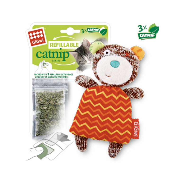 GiGwi Refillable Catnip (Bear) with 3 Catnip Teabags in Ziplock bag