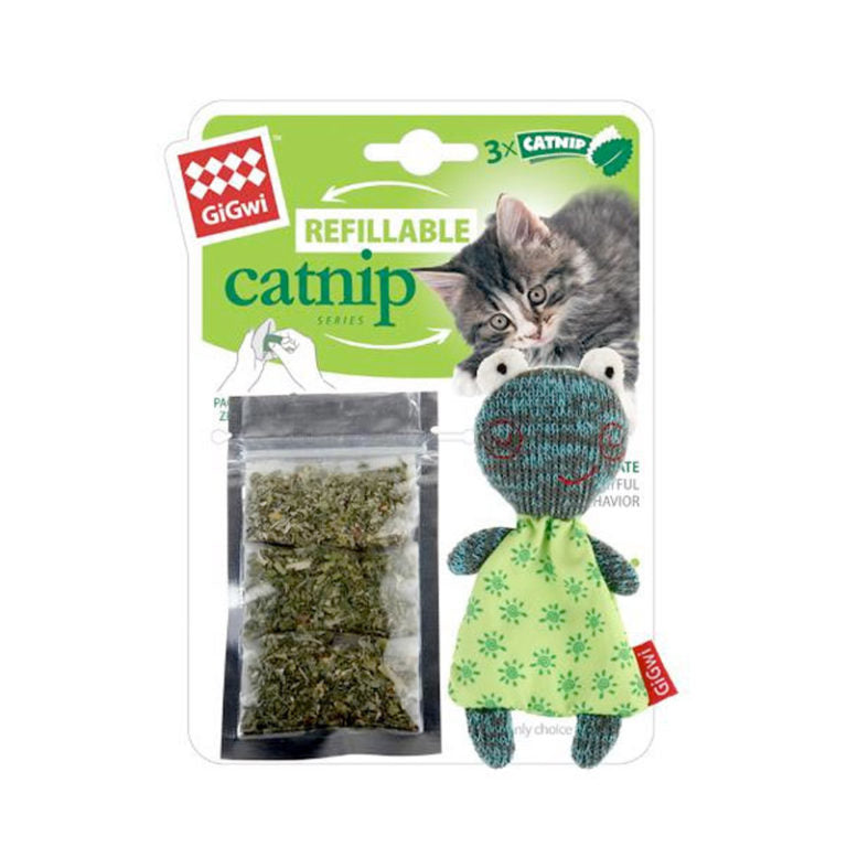 GiGwi Refillable Catnip (Frog) with 3 Catnip Tea bags in Ziplock Bag