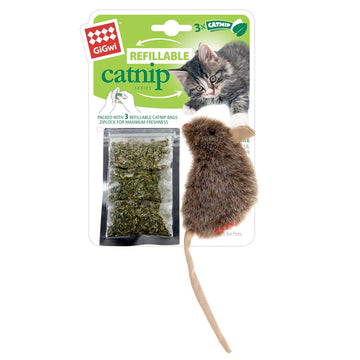 GiGwi Refillable Catnip (Mouse) with 3 catnip teabags in ziplock bag