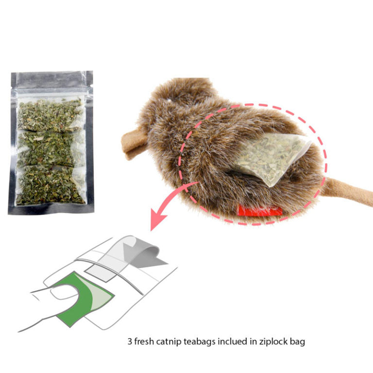 GiGwi Refillable Catnip (Mouse) with 3 catnip teabags in ziplock bag