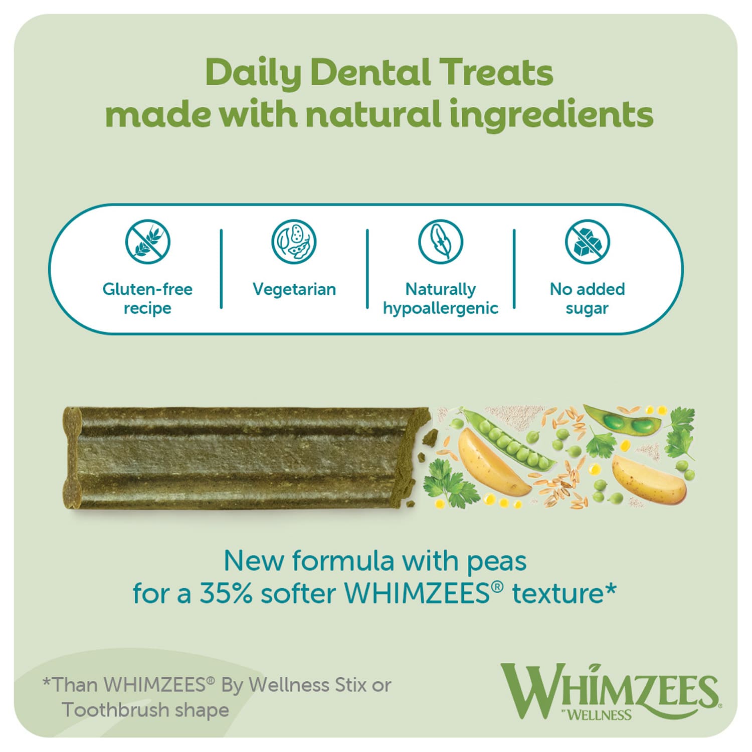Whimzees Soft Daily Dental Dog Treats Value Bag – X Small (56 pcs)