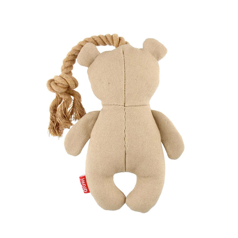 GiGwi Puffer Zoo Bear Canvas Fabric with Rope Handle Dog Toy