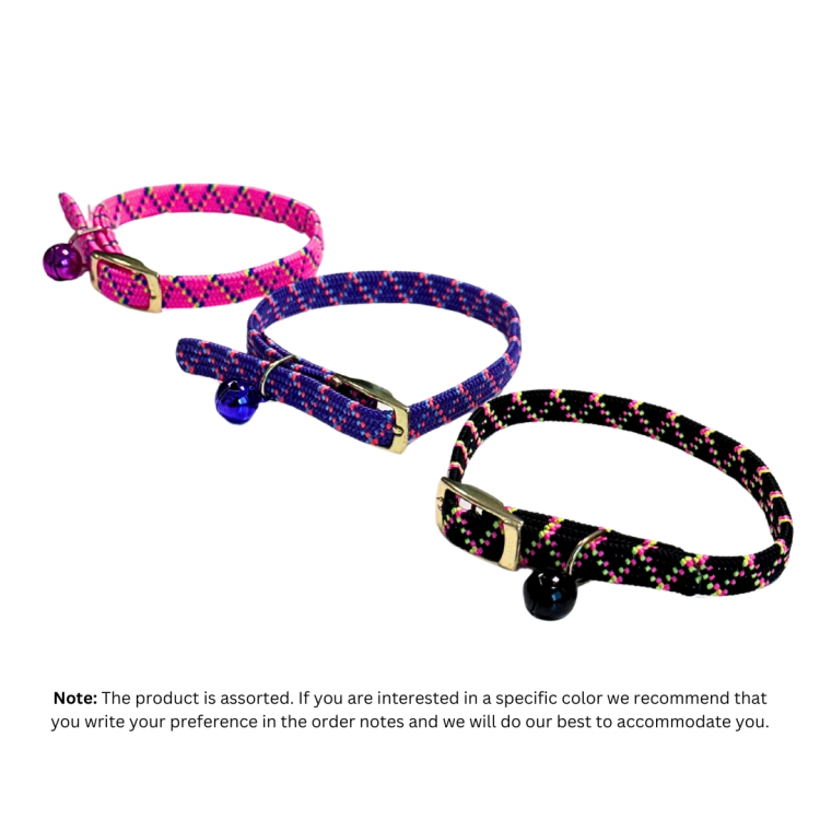 Bobby Fantasy Nylon Cat Collar Elastic With Bell, Assorted Colors