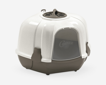 Corner Cat Litter Box Grey & White 54 x 40 x 55 cm