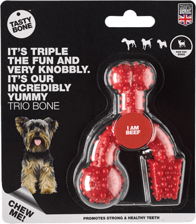 TastyBone Nylon Trio Bone Toy Dog, Beef Flavor