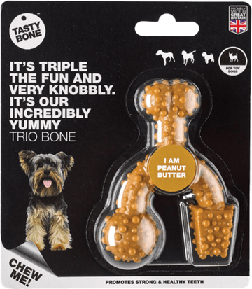 TastyBone Nylon Trio Bone Toy Dog, Peanut Butter Flavor