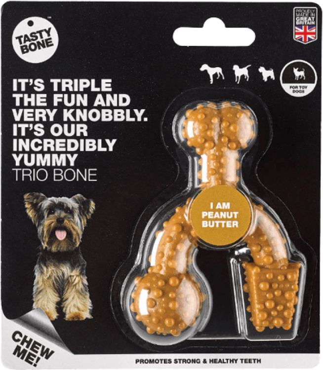 TastyBone Nylon Trio Bone Toy Dog, Peanut Butter Flavor