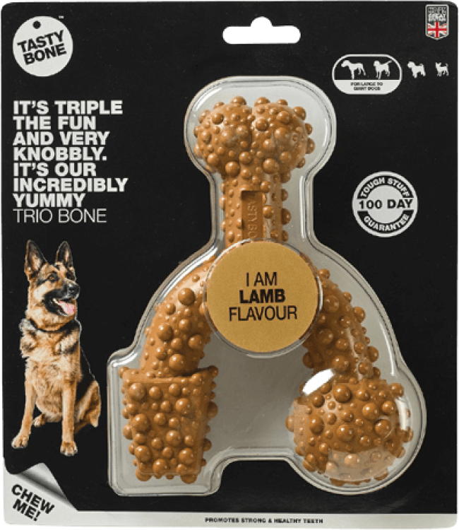 TastyBone Nylon Trio Bone Toy for Large Dogs, Lamb Flavor