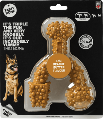 TastyBone Nylon Trio Bone Toy for Large Dogs, Peanut Butter Flavor