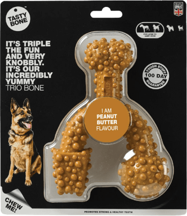 TastyBone Nylon Trio Bone Toy for Large Dogs, Peanut Butter Flavor
