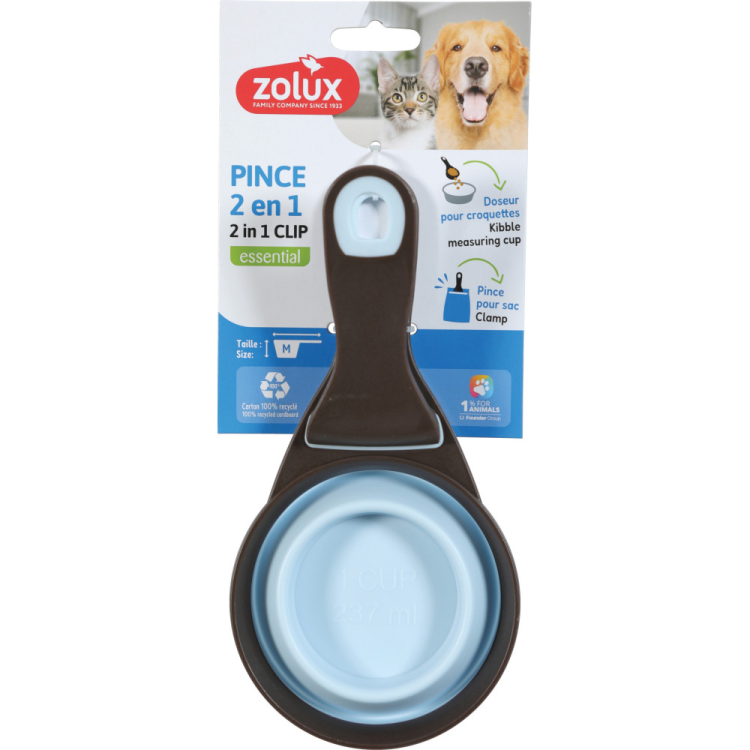 2-in-1 Silicone Measuring Cup with Food Bag Clip Blue, 237 ml