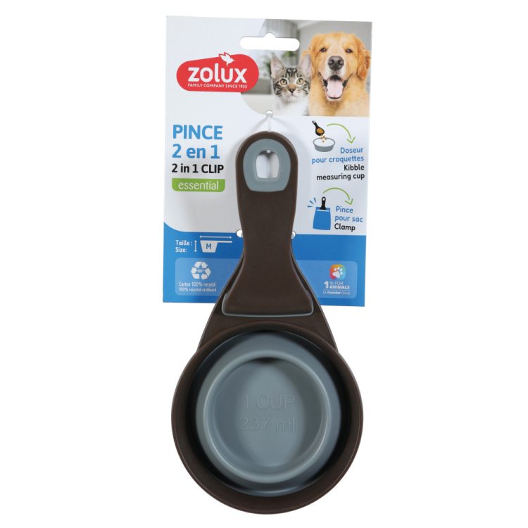 2-in-1 Silicone Measuring Cup with Food Bag Clip Grey, 237 ml