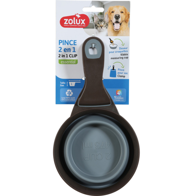 2-in-1 Silicone Measuring Cup with Food Bag Clip Grey, 473 ml
