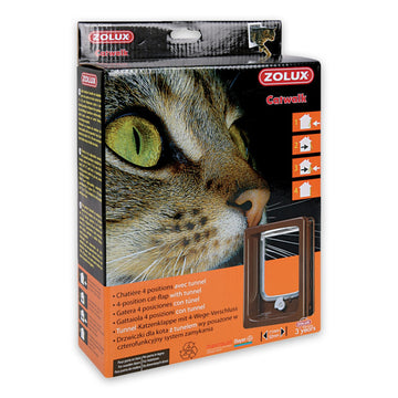 Cat-flap for Wooden Door with tunnel Brown