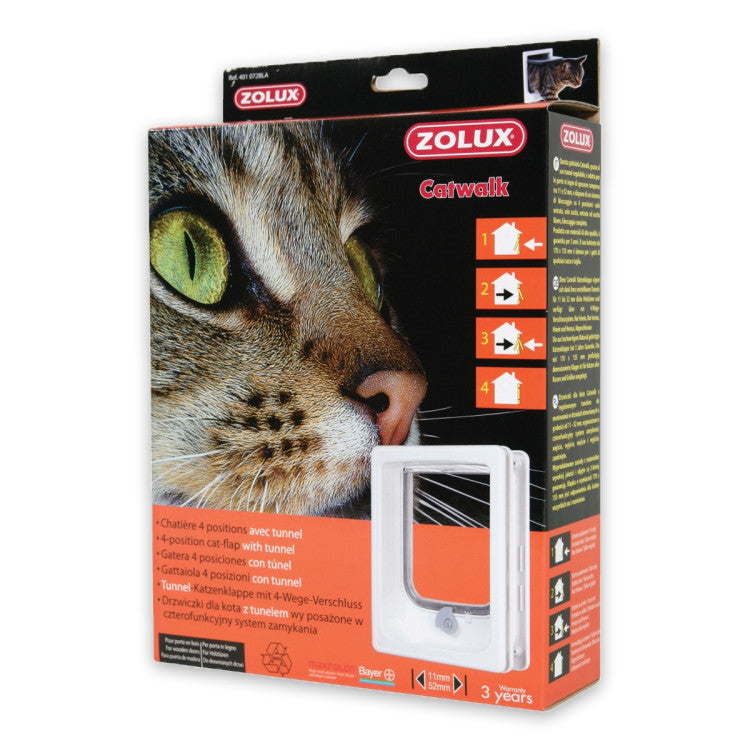 Cat-flap for Wooden Door with tunnel White