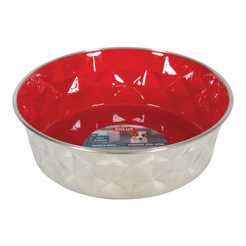 Diamonds Stainless Non-Slip Dog Bowls Red, 2.6 L