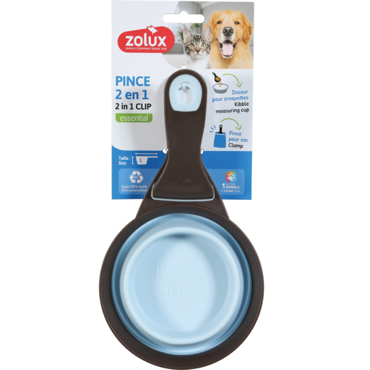 2-in-1 Silicone Measuring Cup with Food Bag Clip Blue, 473 ml