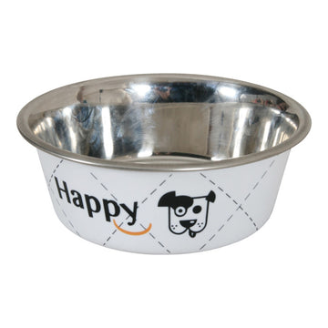 Happy Stainless Steel Dog Bowls White