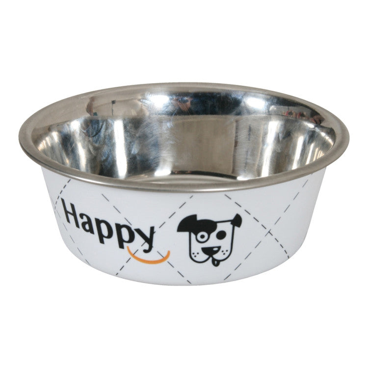 Happy Stainless Steel Dog Bowls White