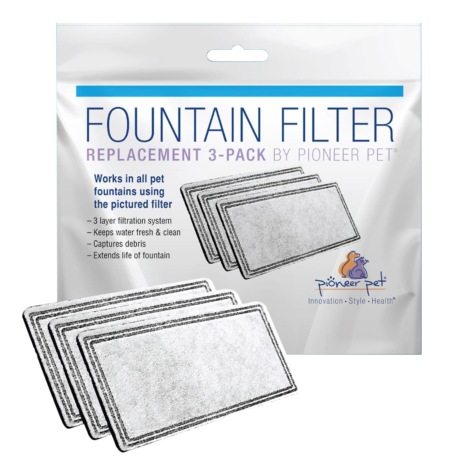 Pioneer Pet Replacement Filters for Plastic Fountains – 3 Pack
