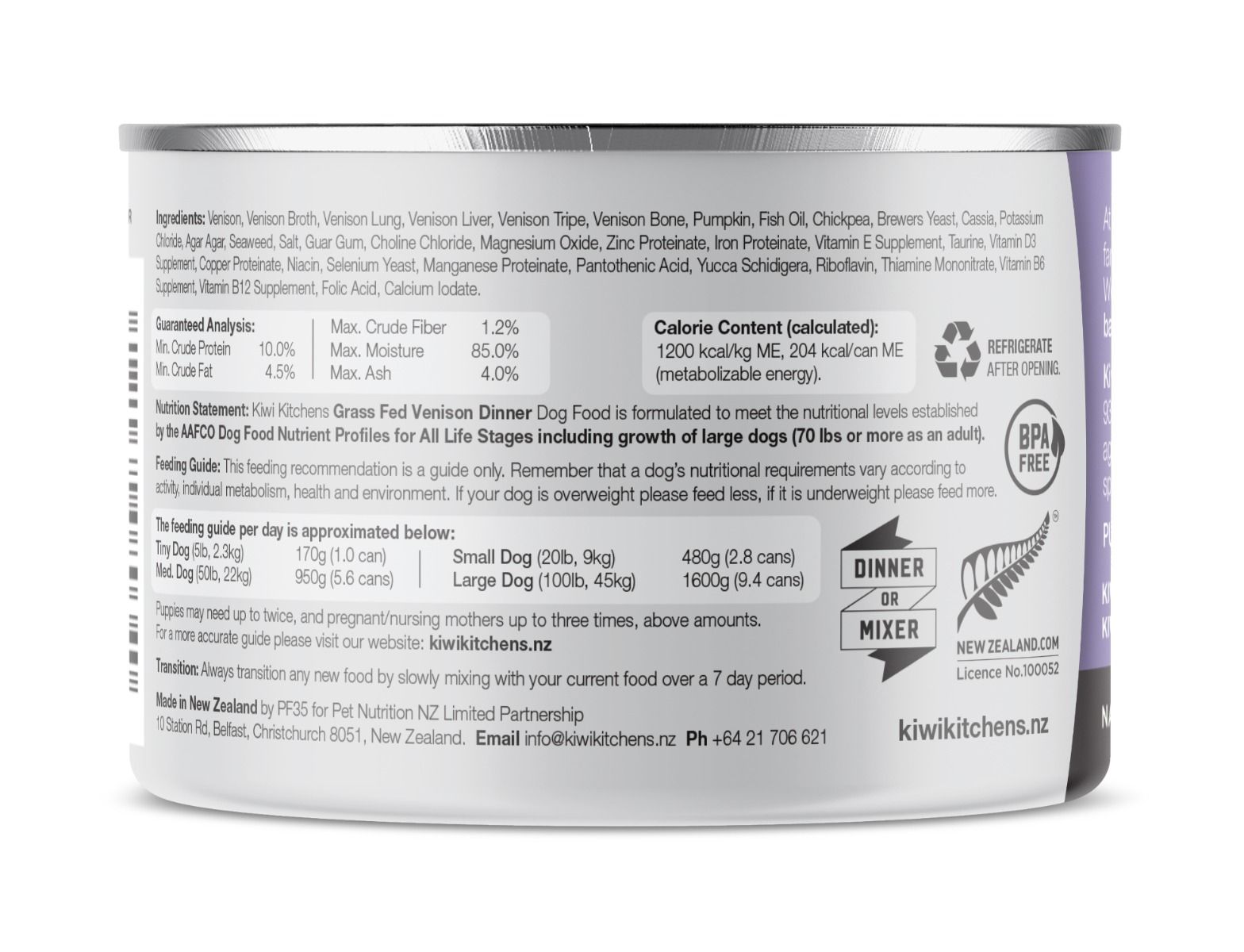 Kiwi Kitchens Grass Fed Venison Dinner Canned Wet Dog Food