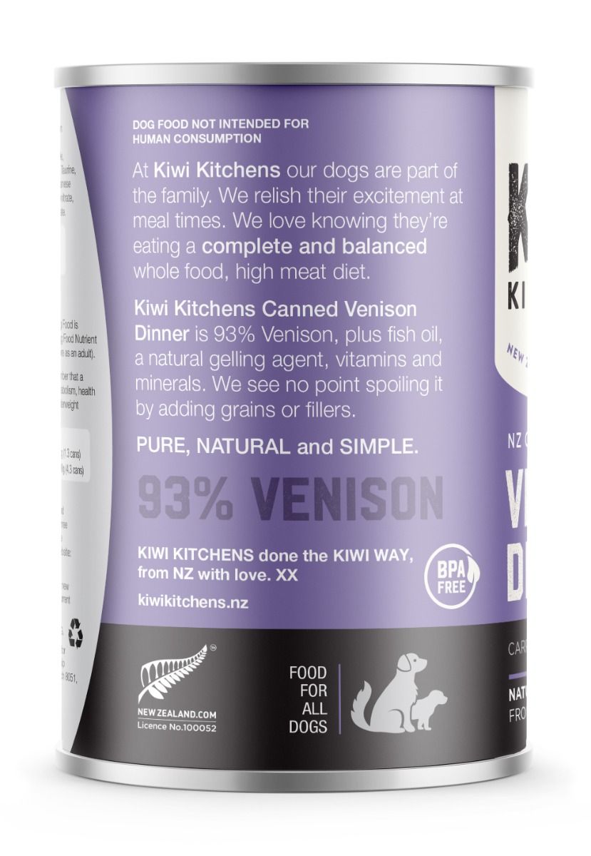 Kiwi Kitchens Grass Fed Venison Dinner Canned Wet Dog Food
