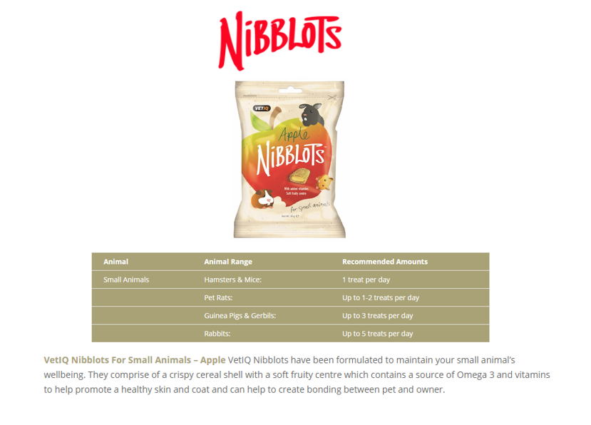 VetiQ Nibblots Apple Small Animal Treats 30g