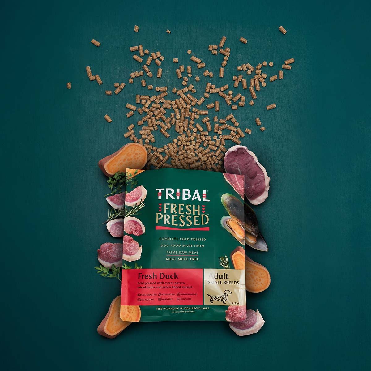 Tribal Fresh Pressed Complete Fresh Duck Adult Small Breed Dry Dog Food 1.5kg
