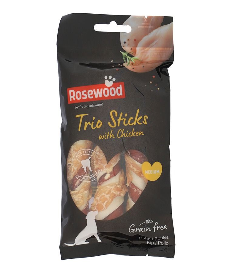 Pets Unlimited Tricolor Chewy Stick with Chicken Medium Dog Treats 3pcs