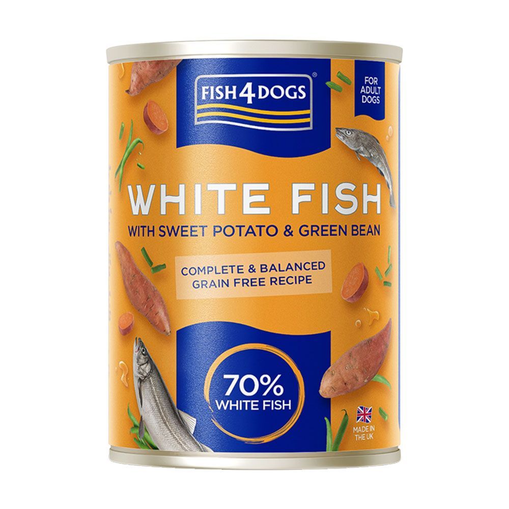 Fish4dogs Finest Complete White Fish with Sweet Potato & Green Bean Wet Dog Food 395g